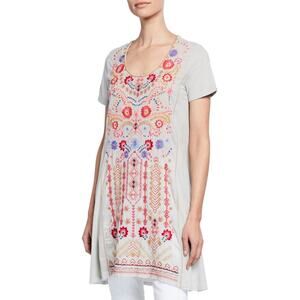 Johnny Was Frederique Embroidered Panel Knit Mix Tunic Large